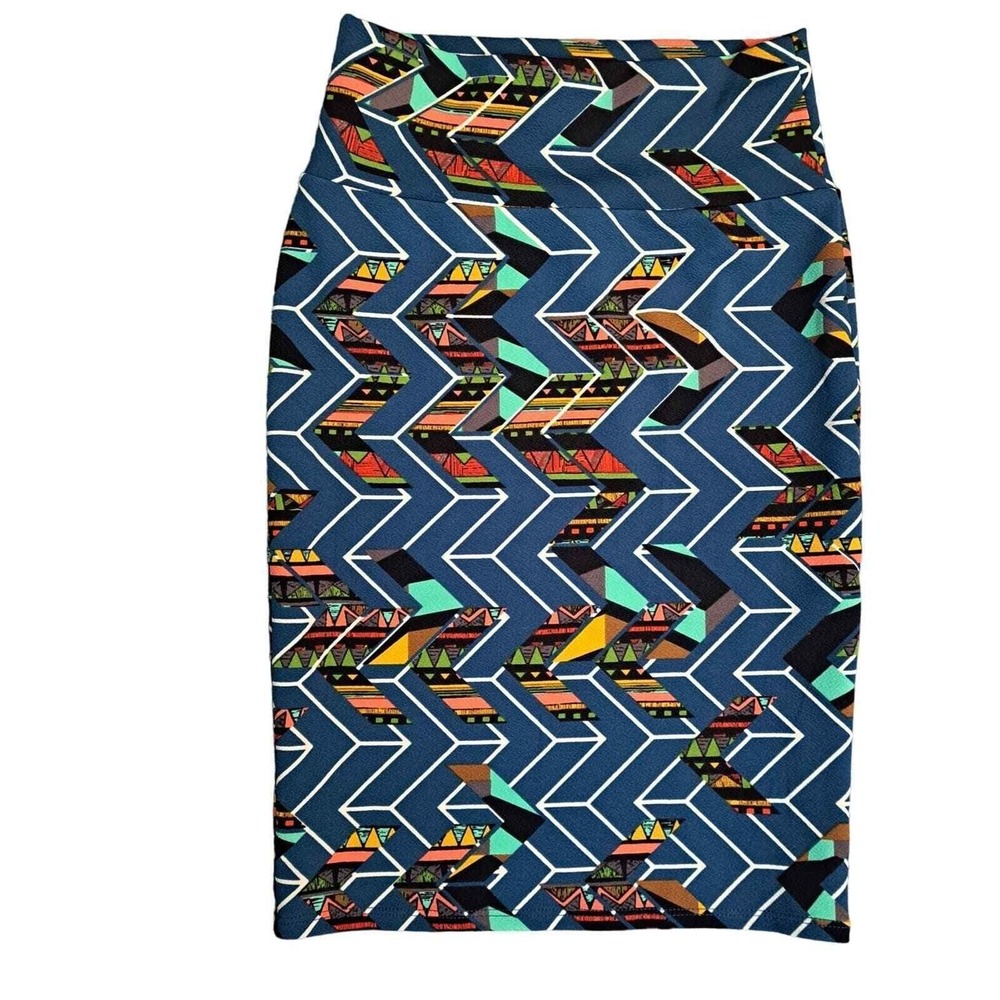 Lularoe Cassie Skirt Sz XS Pull On Stretchy Pencil Multi Color Blue Pattern